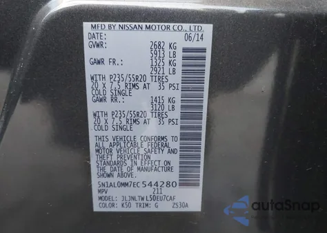 2014 Infiniti Qx60 из США, поврежденный, VIN 5N1AL0MM7EC544280